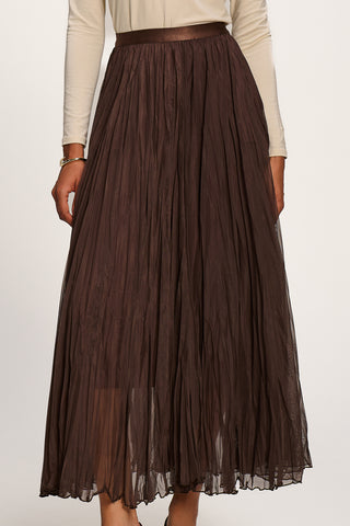 Plain Crinkle Mesh Maxi Skirt, Chocolate Brown