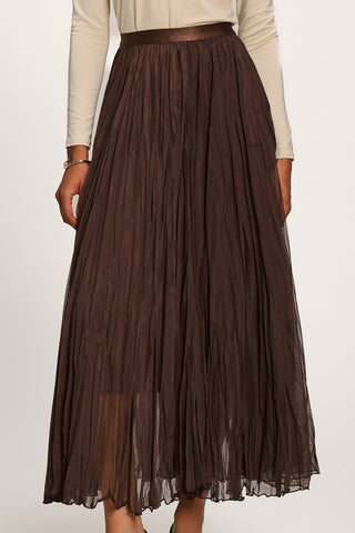 Plain Crinkle Mesh Maxi Skirt, Chocolate Brown