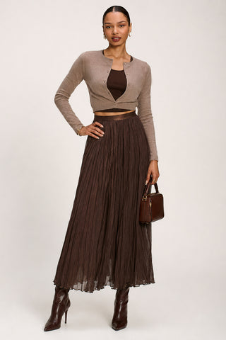 Plain Crinkle Mesh Maxi Skirt, Chocolate Brown