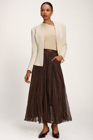Plain Crinkle Mesh Maxi Skirt, Chocolate Brown