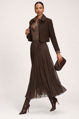 Plain Crinkle Mesh Maxi Skirt, Chocolate Brown