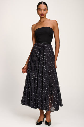 Spotty Crinkle Mesh Maxi Skirt, Black Spot