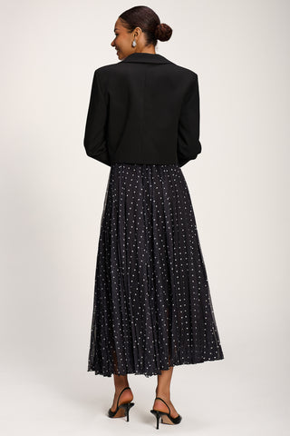Spotty Crinkle Mesh Maxi Skirt, Black Spot