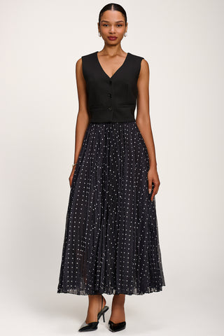 Spotty Crinkle Mesh Maxi Skirt, Black Spot