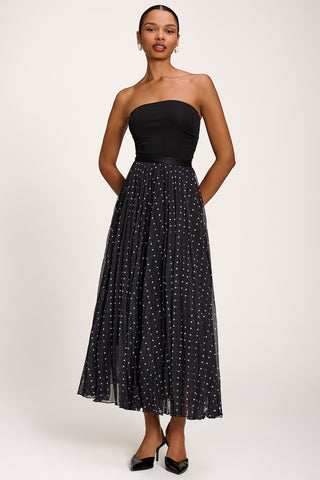 Spotty Crinkle Mesh Maxi Skirt, Black Spot