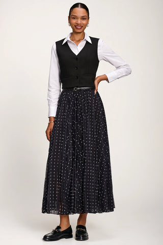 Spotty Crinkle Mesh Maxi Skirt, Black Spot