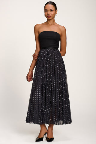 Spotty Crinkle Mesh Maxi Skirt, Black Spot