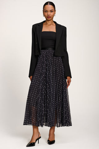 Spotty Crinkle Mesh Maxi Skirt, Black Spot