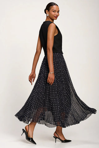 Spotty Crinkle Mesh Maxi Skirt, Black Spot