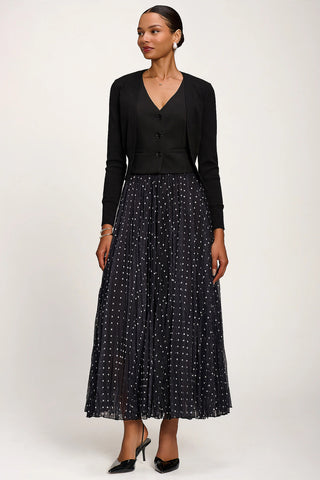 Spotty Crinkle Mesh Maxi Skirt, Black Spot