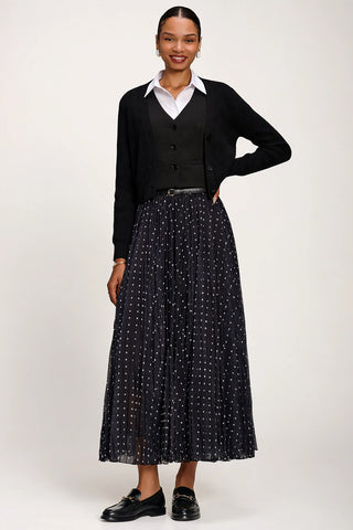 Spotty Crinkle Mesh Maxi Skirt, Black Spot