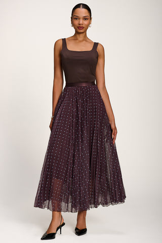 Spotty Crinkle Mesh Maxi Skirt, Brown Spot