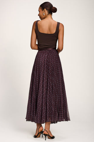 Spotty Crinkle Mesh Maxi Skirt, Brown Spot