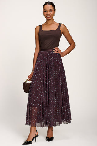 Spotty Crinkle Mesh Maxi Skirt, Brown Spot