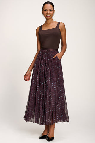 Spotty Crinkle Mesh Maxi Skirt, Brown Spot