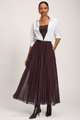 Spotty Crinkle Mesh Maxi Skirt, Brown Spot