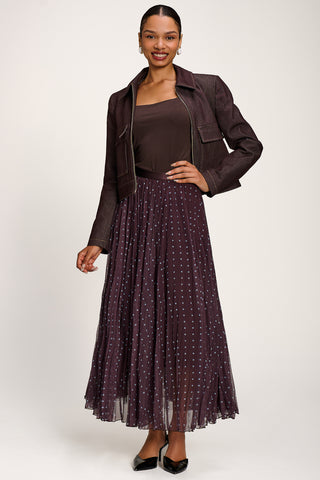 Spotty Crinkle Mesh Maxi Skirt, Brown Spot