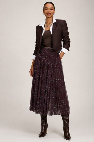 Spotty Crinkle Mesh Maxi Skirt, Brown Spot