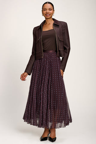 Spotty Crinkle Mesh Maxi Skirt, Brown Spot