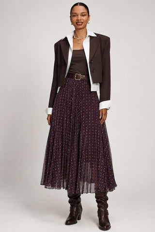 Spotty Crinkle Mesh Maxi Skirt, Brown Spot
