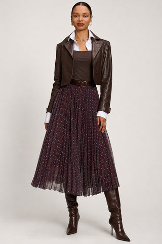 Spotty Crinkle Mesh Maxi Skirt, Brown Spot
