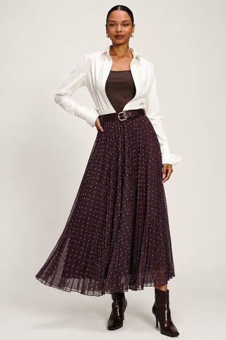Spotty Crinkle Mesh Maxi Skirt, Brown Spot