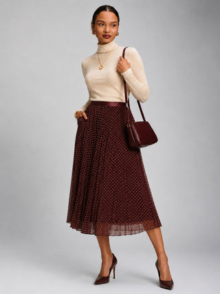 Print Crinkle Mesh Midi Skirt, Burgundy Spot