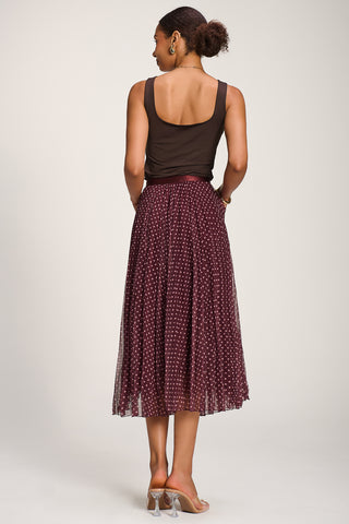 Print Crinkle Mesh Midi Skirt, Burgundy Spot
