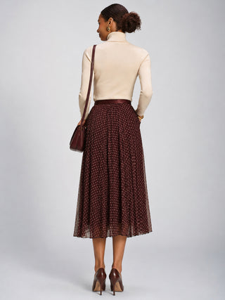 Print Crinkle Mesh Midi Skirt, Burgundy Spot