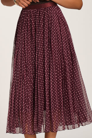 Print Crinkle Mesh Midi Skirt, Burgundy Spot