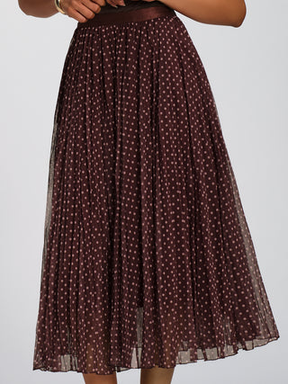 Print Crinkle Mesh Midi Skirt, Burgundy Spot