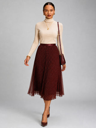 Print Crinkle Mesh Midi Skirt, Burgundy Spot