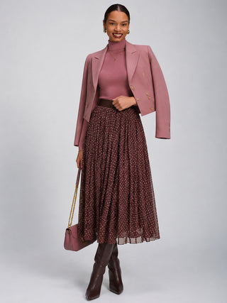 Print Crinkle Mesh Midi Skirt, Burgundy Spot