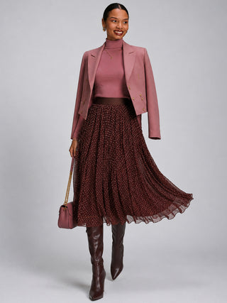 Print Crinkle Mesh Midi Skirt, Burgundy Spot