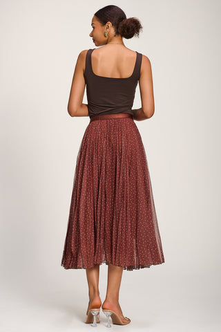 Print Crinkle Mesh Midi Skirt, Caramel Spot
