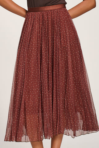 Print Crinkle Mesh Midi Skirt, Caramel Spot