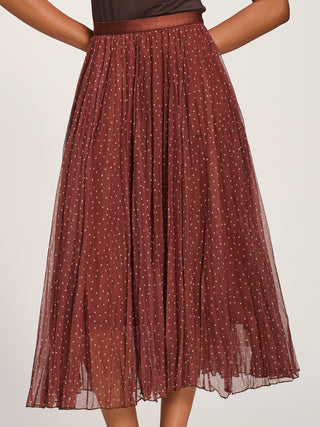 Print Crinkle Mesh Midi Skirt, Caramel Spot