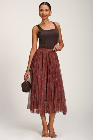 Print Crinkle Mesh Midi Skirt, Caramel Spot
