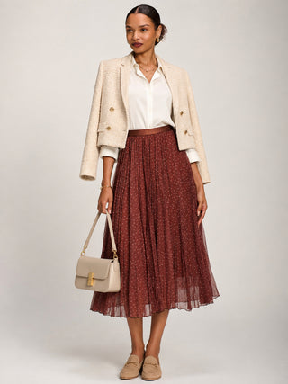 Print Crinkle Mesh Midi Skirt, Caramel Spot