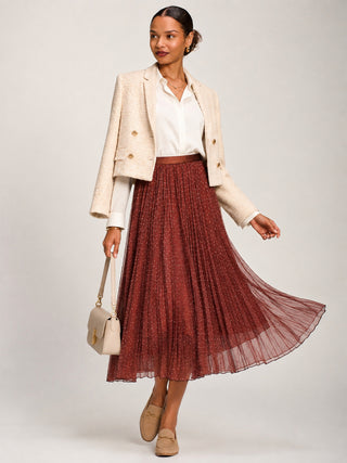 Print Crinkle Mesh Midi Skirt, Caramel Spot