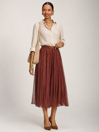 Print Crinkle Mesh Midi Skirt, Caramel Spot