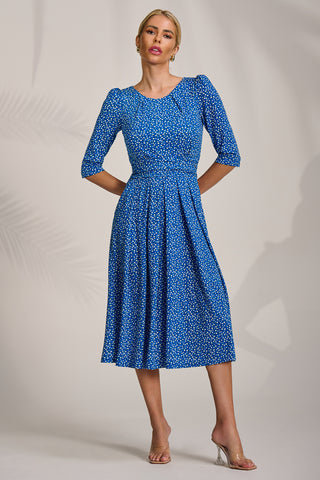 Sleeve Printed Jersey Midi Dress, Blue Ditsy