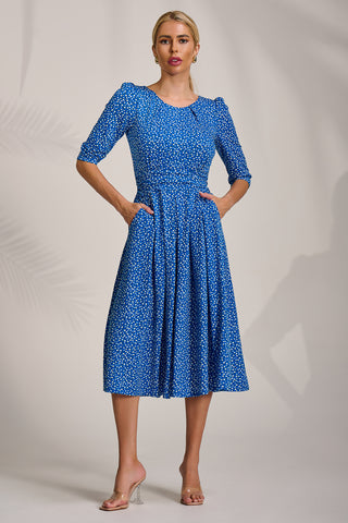 Sleeve Printed Jersey Midi Dress, Blue Ditsy