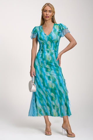 Lace Insert Mesh Midi Dress, Blue Abstract Jolie Moi Retail Lace Insert Mesh Midi Dress, Blue Abstract Jolie Moi Retail