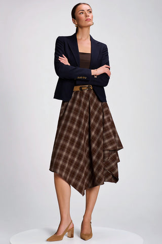 Check Asymmetric Woven Midi Skirt, Brown Check