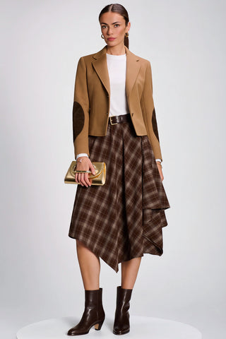 Check Asymmetric Woven Midi Skirt, Brown Check