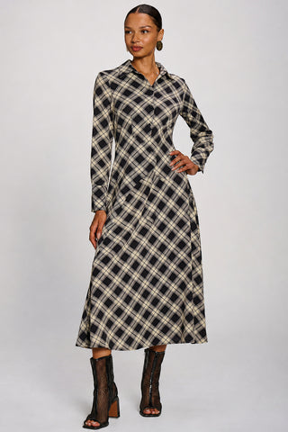 Long Sleeve Shirt Dress, Black Check