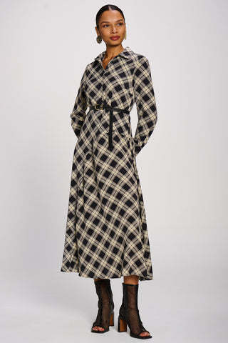 Long Sleeve Shirt Dress, Black Check