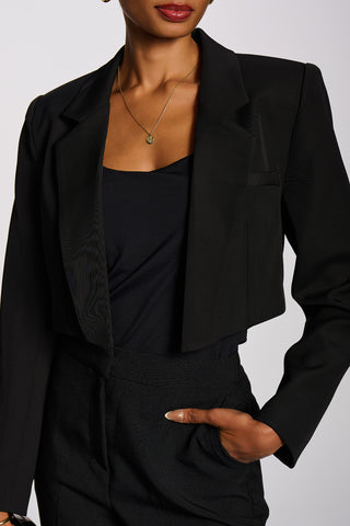 Open Front Tailored Blazer, Black