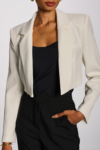 Open Front Tailored Blazer, White